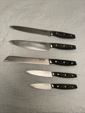 AR+COOK High Carbon Stainless Steel Kitchen Knife Set of 5 Ash Wood Handles